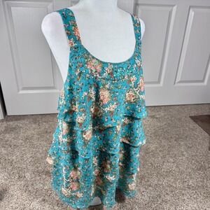 Lane Bryant 24W Fairycore Tiered Tank Top Beaded Sequin Paisley Floral Boho